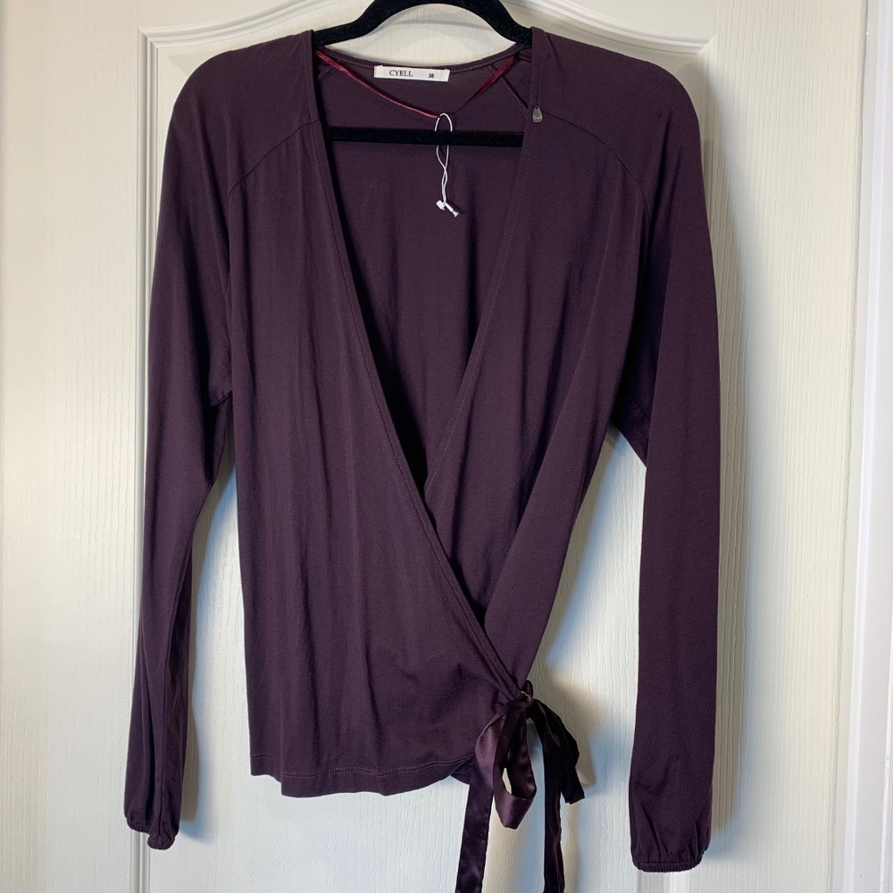 Cyell Plum Wrap Top EU 38 – Cotton Modal Tie Waist Cache-Cœur Blouse Small Chic